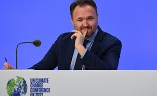 Dan Jorgensen, ministre danois de l'énergie et du climat, lors de l'annonce de la coaltion Boga, le 11 novembre à la COP26 de Glasgow.