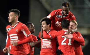 La joie des Rennais, qualifiés pour les quarts de finale de la Coupe de la Ligue.