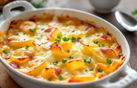 Un gratin crémeux aux pommes de terre, jambon fumé et emmental : le plat réconfort bluffant pour les soirs pressés !