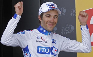 Le coureur français de l'équipe FDJ Thibaut Pinot, lors de sa victoire sur la 8e étape du Tour de France à Porrentruy, le 8 juillet 2012.
