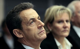 Nicolas Sarkozy (g) et Nadine Morano, alors ministre de l'Apprentissage, lors d'une visite à Metz le 1er janvier 2012