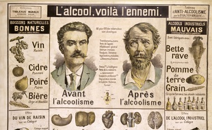 Tableau pédagogique sur les dangers de l'alcool à la fin du 19e siècle.