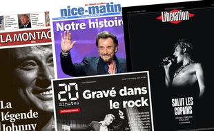 Quatre Unes de quotidiens datés du 7 décembre 2017, évoquant la mort de Johnny Hallyday.
