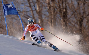 L'Allemande Maria Hoefl-Riesch lors de la descente olympique le 12 février 2014.