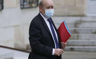Le ministre des Affaires étrangères, Jean-Yves Le Drian, à sa sortie de l'Elysée le 3 février 2021.