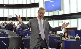 Nigel Farage, le chef de l'Ukip britannique, au Parlement européen pour sa première session, le 1er juillet 2014 à Strasbourg
