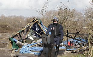 Calais, le 3 mars 2016. Quatrième jour du démantèlement de la zone sud du camp de migrants de la Lande, dit la "jungle".