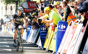 Mark Cavendish lors de l'arrivée à Harrogate, le 4 juillet 2014 sur le Tour de France.