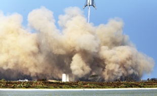 La capsule Starhopper a réussi son décollage sur le site de Boca Chica au Texas, le 27 août 2019.