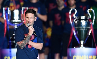 Lionel Messi à Barcelone après la victoire des Catalans en Ligue des champions, le 7 juin 2015.