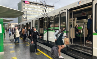 La ligne 1 de tramway, station «Gare nord», en septembre 2020.