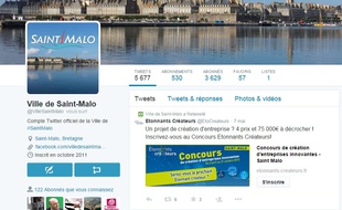 La ville de Saint-Malo dispose d'un compte Twitter depuis octobre 2011.