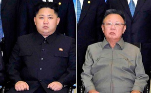 Kim Jong-un et son père, Kim Jong-il, le 25 octobre 2011.