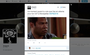 Capture d'écran d'un tweet publié sur les admissions post-Bac (#APB2016).