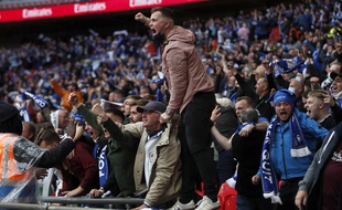 Des supporters de Leicester lors de la finale de la Cup contre Chelsea, à Wembley, le 15 mai 2021.