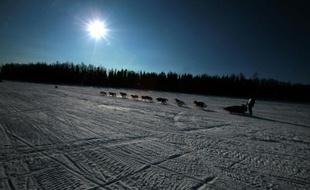 Un traineau sur un lac gelé près de Willow, en Alaska, le 4 mars 2007