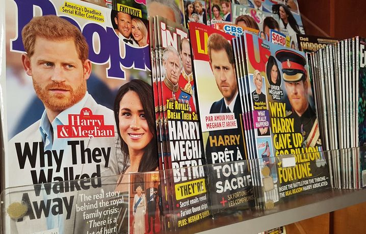Au magasin de journaux Multimags, à Montréal, le Megxit fait la une des journaux people, le 20 janvier 2020.