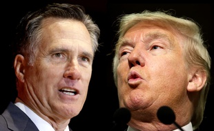 Photomontage des républicains Mitt Romney et Donald Trump.