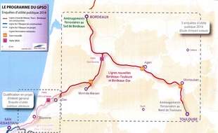 Le tracé du GPSO, projet de lignes ferroviaires à grande vitesse du Sud-Ouest