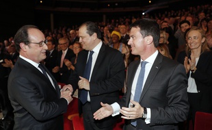 Francois Hollande, Manuel Valls et Jean-Christophe Cambadelis, le 3 mai 2016.