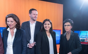 Agnès Buzyn, David Belliard, Anne Hidalgo et Rachida Dati lors du premier débat des municipales à Paris, mercredi 4 mars.