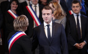 Emmanuel Macron le 16 janvier 2018 à Calais. BENOIT TESSIER / POOL / AFP