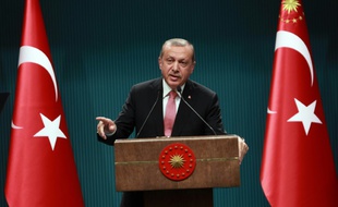 Le président turc Tayyip Erdogan lors d'une conférence de presse à Ankara
