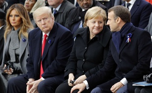 Donald Trump,Angela Merkel et Emmanuel Macron (de gauche à droite), le 11 novembre 2018 à Paris. (AP Photo/Francois Mori, Pool)/PAR183/18315467266685/POOL IMAGE/1811111405