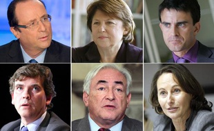 Montage photo avec François Hollande, Martine Aubry, Emmanuel Valls, Arnaud Montebourg, Dominique Strauss-Kahn et Ségolène Royal.