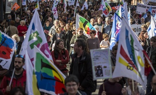 Une manifestation d'enseignants dans les rues de Toulouse. 12 novembre 2018. Crédit:FRED SCHEIBER/SIPA.