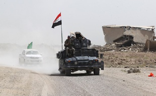 Les forces gouvernementales irakiennes font routes vers le village d'al-Azraqiyah, près de Falloujah, aux mains des djihadistes de l'EI