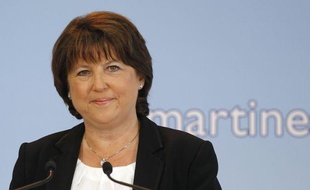 La Première secrétaire du Parti socialiste, Martine Aubry, lors d'annonce de sa candidature aux primaires socialistes à Lille, le 28 juin 2011.