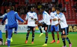 Les Marseillais à l'échauffement avant un match face à Evian, le dimanche 14 septembre 2014.