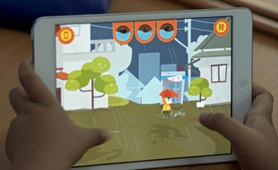 Les eaux montent. Pour survivre, le petit héros virtuel d'un nouveau jeu video éducatif en Thaïlande "Flood fighter" doit se battre contre les éléments, échapper aux crocodiles et à la noyade; photo prise le 13 mars 2014