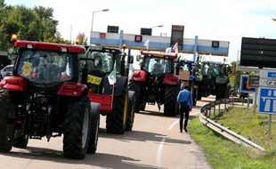 Des agriculteurs en route pour Paris sur l'A4 le 2 septembre 2015 près de Reims