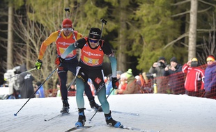 Simon Desthieux mène le relais français à Oberhof, le 11 janvier 2020.