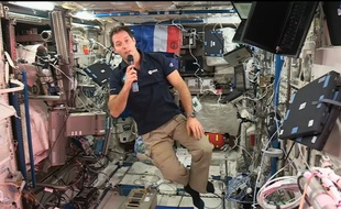 L'astrinaute Thomas Pesquet lors d'une liaison en direct de l'Espace.