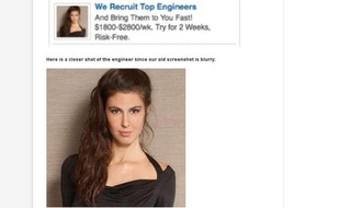 Capture d'écran du site de Toptal, qui s'est plaint de voir ses publicités supprimées de LinkedIn car des utilisateurs se sont plaints de photos «provocantes».