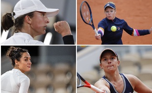 De gauche à droite et de haut en bas: Iga Swiatek, Laura Siegemund, Martina Trevisan et Nadia Podoroska.