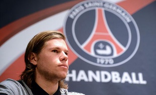 Mikkel Hansen lors de la présentation du Paris Handball, le 11 septembre 2012 au Parc des Princes.