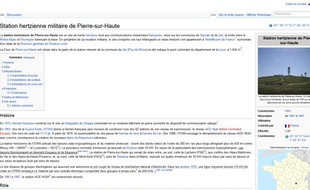 La page Wikipedia de la station hertzienne militaire de Pierre-sur-Haute. Capture d'écran le 6 avril 2013.