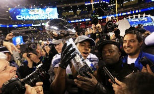 DeShawn Shead, joueur des Seattle Seahawks, célèbre la victoire de son équipe lors du Superbowl contre les Denver Broncos, le 2 février 2014.