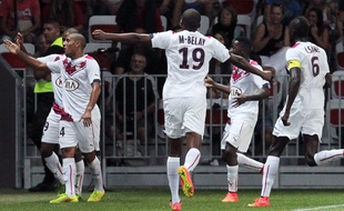 Les joueurs des Girondins de Bordeaux célèbrent un but contre Nice, le 23 août 2014.
