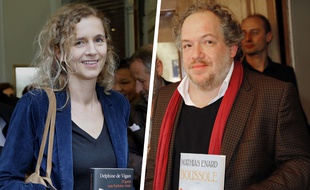 Delphine de Vigan et Mathias Enard, respectivement prix Renaudot et prix Goncourt 2015.