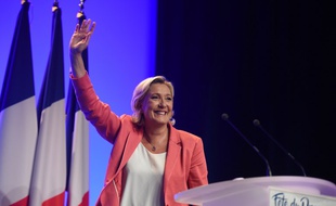 Marine Le Pen, présidente du Rassemblement national, le 23 septembre 2018 à Mantes-la-Ville.