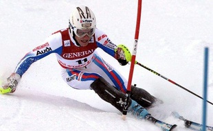 Le skieur français Julien Lizeroux, médaillé d'argent en super-combiné aux championnats du monde de Val d'isère, le 9 février 2009.