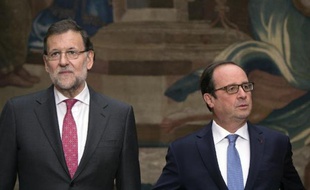 Le chef du gouvernement espagnol Mariano Rajoy reçu à l'Elysée par le président François Hollande le 1er décembre 2014 à Paris