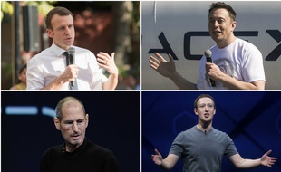 Emmanuel Macron, Elon Musk, Steve Jobs et Mark Zuckerberg.