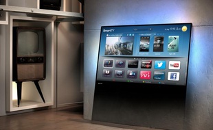 Une simple plaque de verre posée à même le sol: Philips invente la télévision de demain.