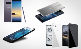 Le Samsung Galaxy Note 8, le Nokia 8, le Sharp Aquos S2 et l'Essential Phone.